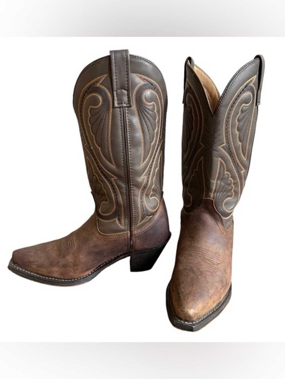 Laredo Brown Two-Tone Leather Western Cowboy Boots Size 7.5
